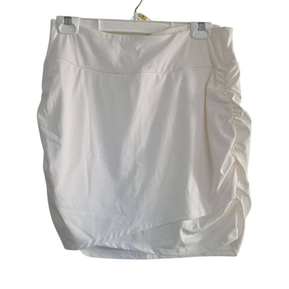 Halara Women's Size XL White Side Ruched Mini Skirt with Undershorts